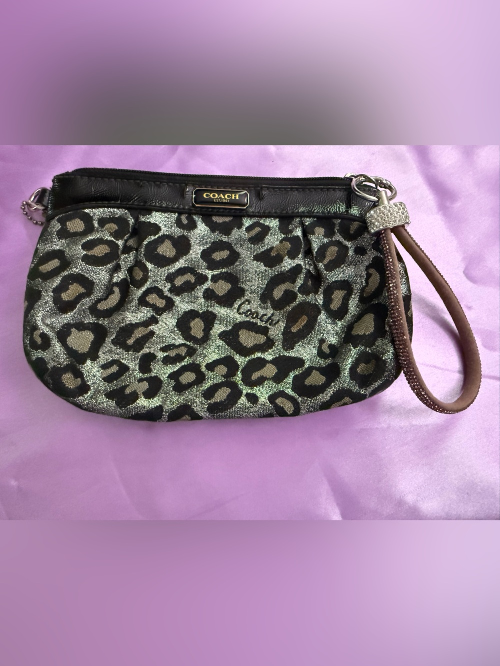 COACH Leopard Ocelot Print Wristlet Clutch in Brown, Silver and Black